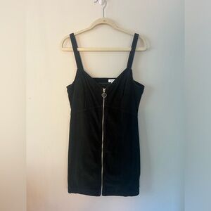 Topshop Y2K Corduroy Overall Mini Dress Full Zip Sleeveless Dark Green Size 10